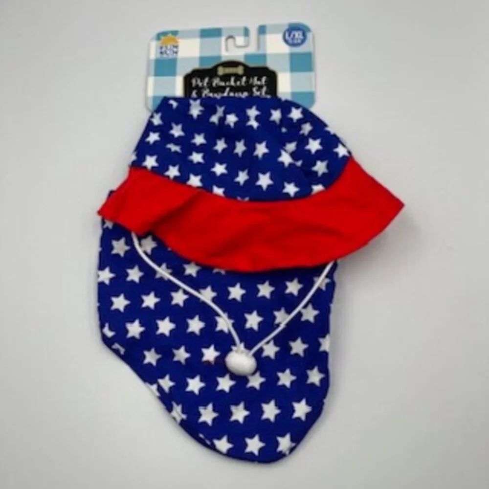 NEW Woof Pet Scarf Bandana & Bucket Hat Size‎ Large/X-large Red White & Blue